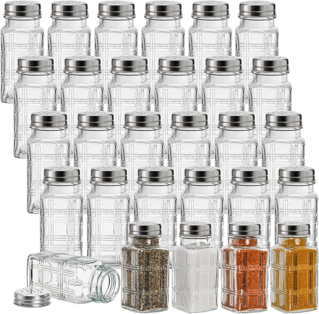 30 Pack Glass Salt and Pepper Shakers Set with Stainless Steel Lid