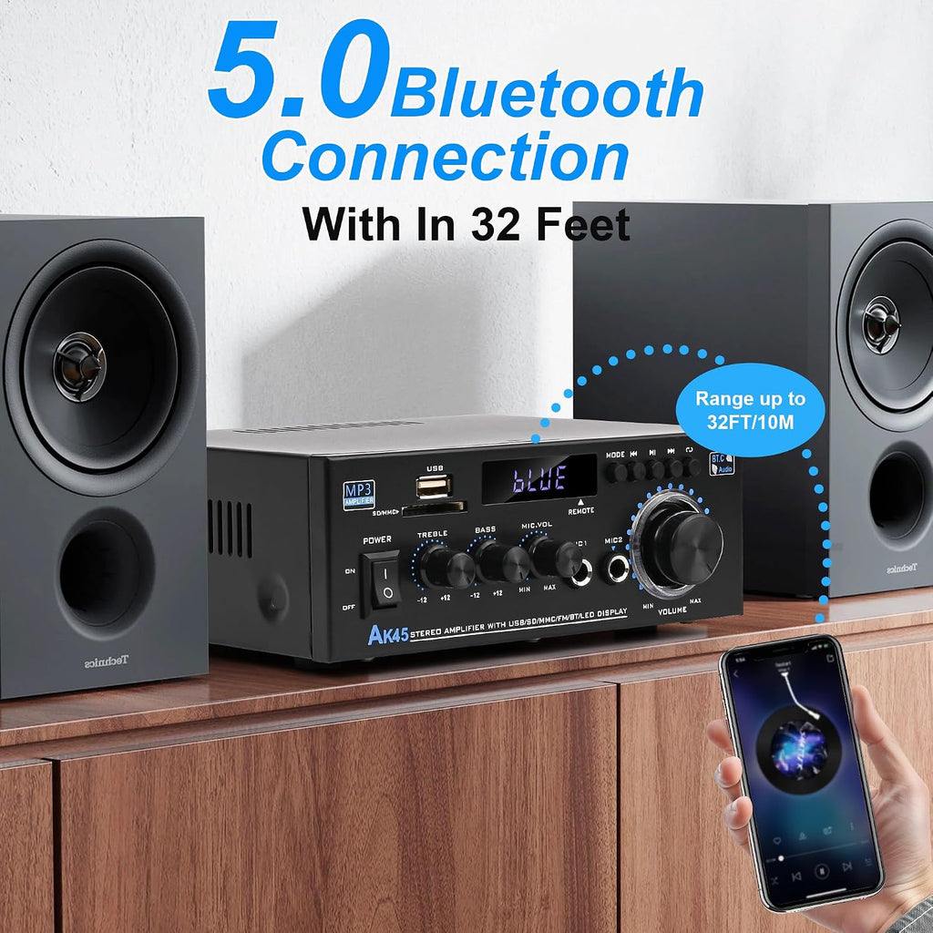 AK45 Bluetooth 5.0 Audio Amplifier 400W 2 Channel Stereo Receiver