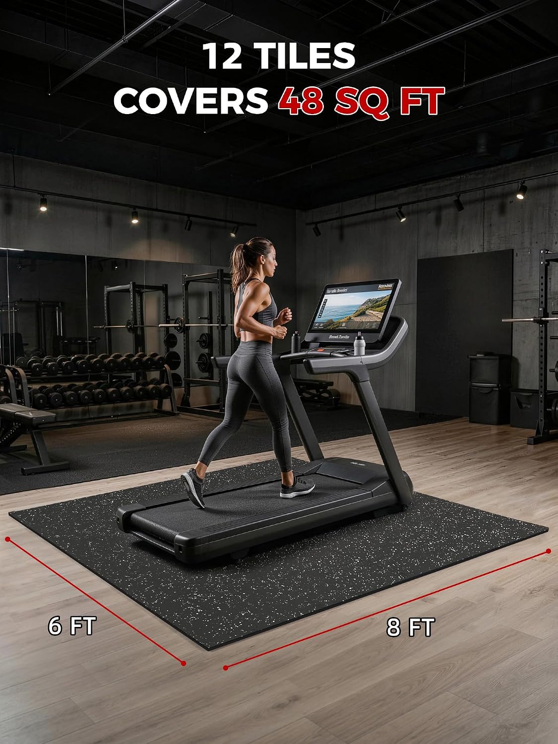 0.79" Extra Thick Rubber Top Gym Flooring, 12 Tiles 48 Sq Ft Heavy Duty Interlocking Exercise Mats, High Density EVA