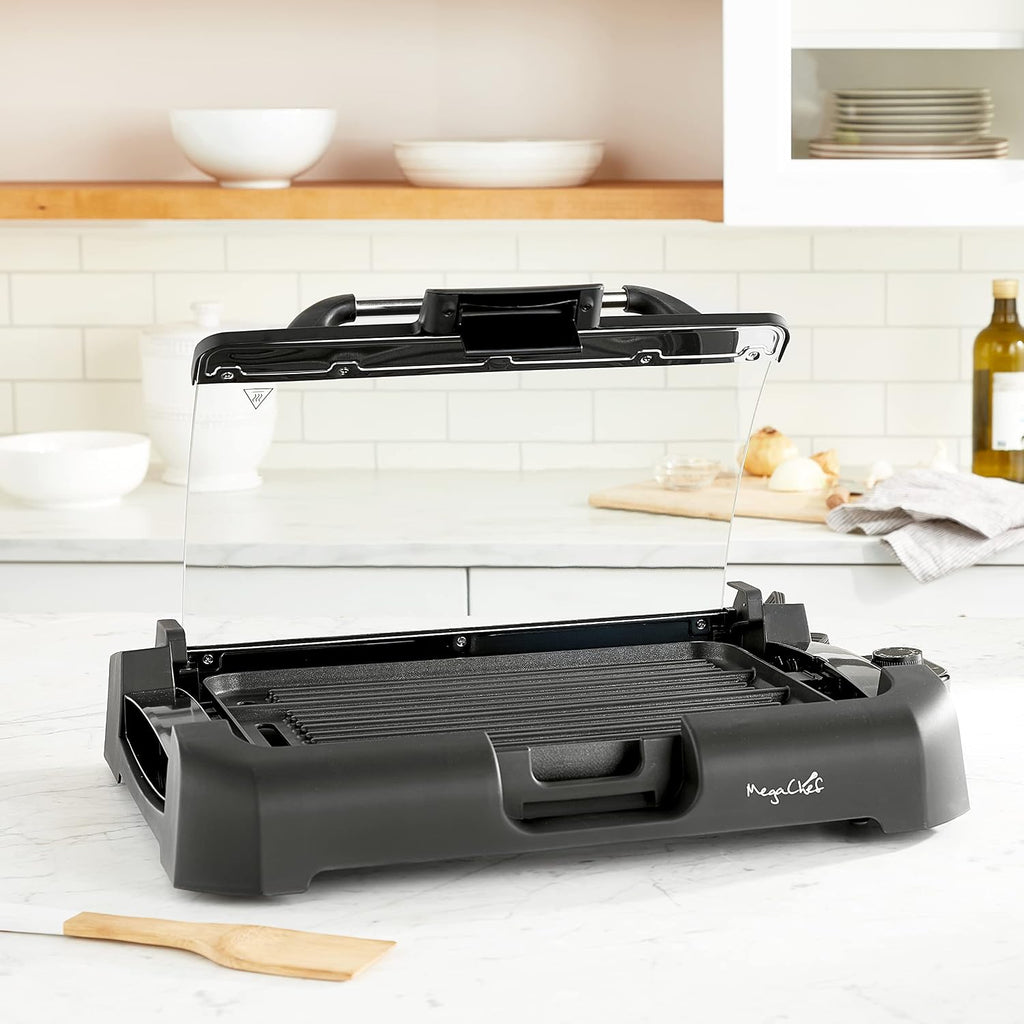 Dual Surface Reversible Indoor Grill and Griddle with Removable Glass Lid