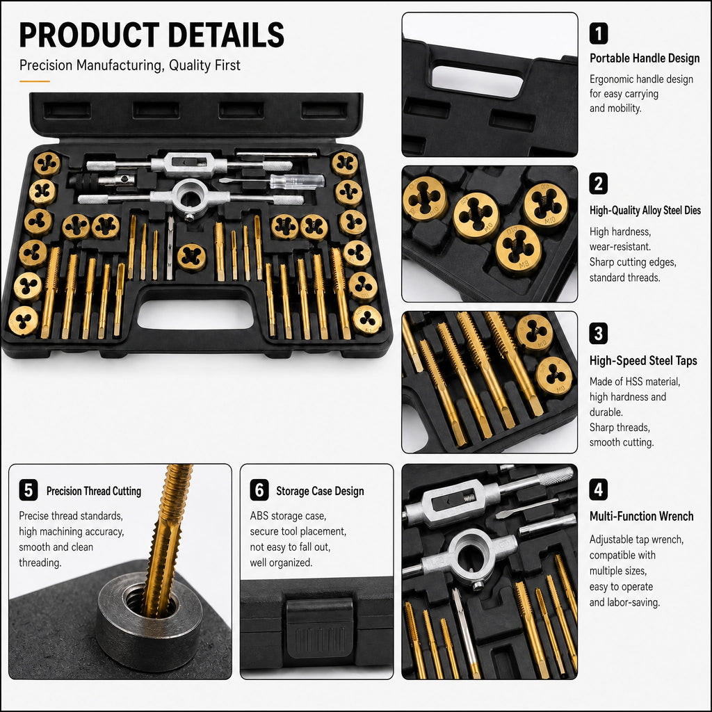 40-Piece Tap and Die Set with Carrying Case, Titanium Coated