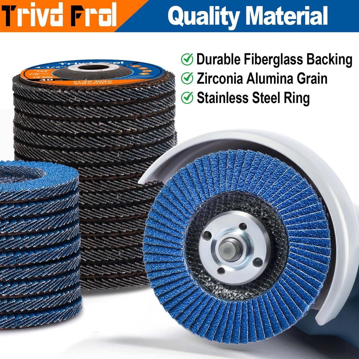 Flap Discs 4 1/2" for Angle Grinder - Trivd Frol 80 Pack 4 1/2 Flap Disc 40 Grit T29 Grinding Wheel, 7/8 Inch Zirconia Abrasive Angle Grinder Sanding Disc for Metal, Wood, Stainless Steel Finishing