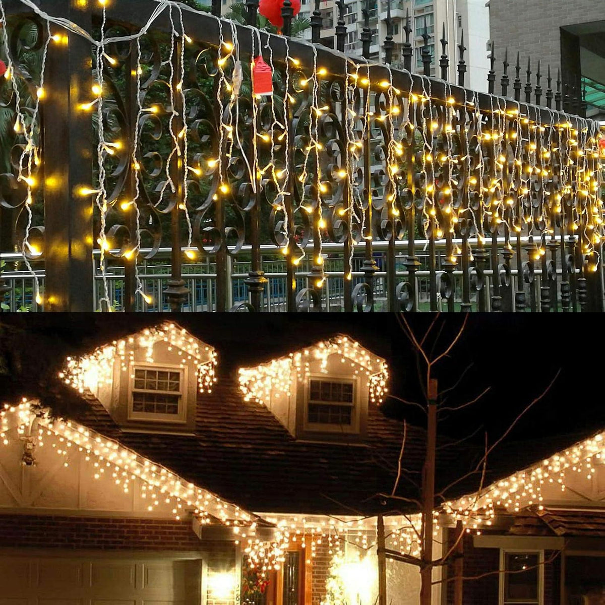 LED Icicle Lights, 8 Modes, 13FT 96 LEDs Christmas Short Curtain Fairy Hanging Ceiling Extendable Lights for Wedding