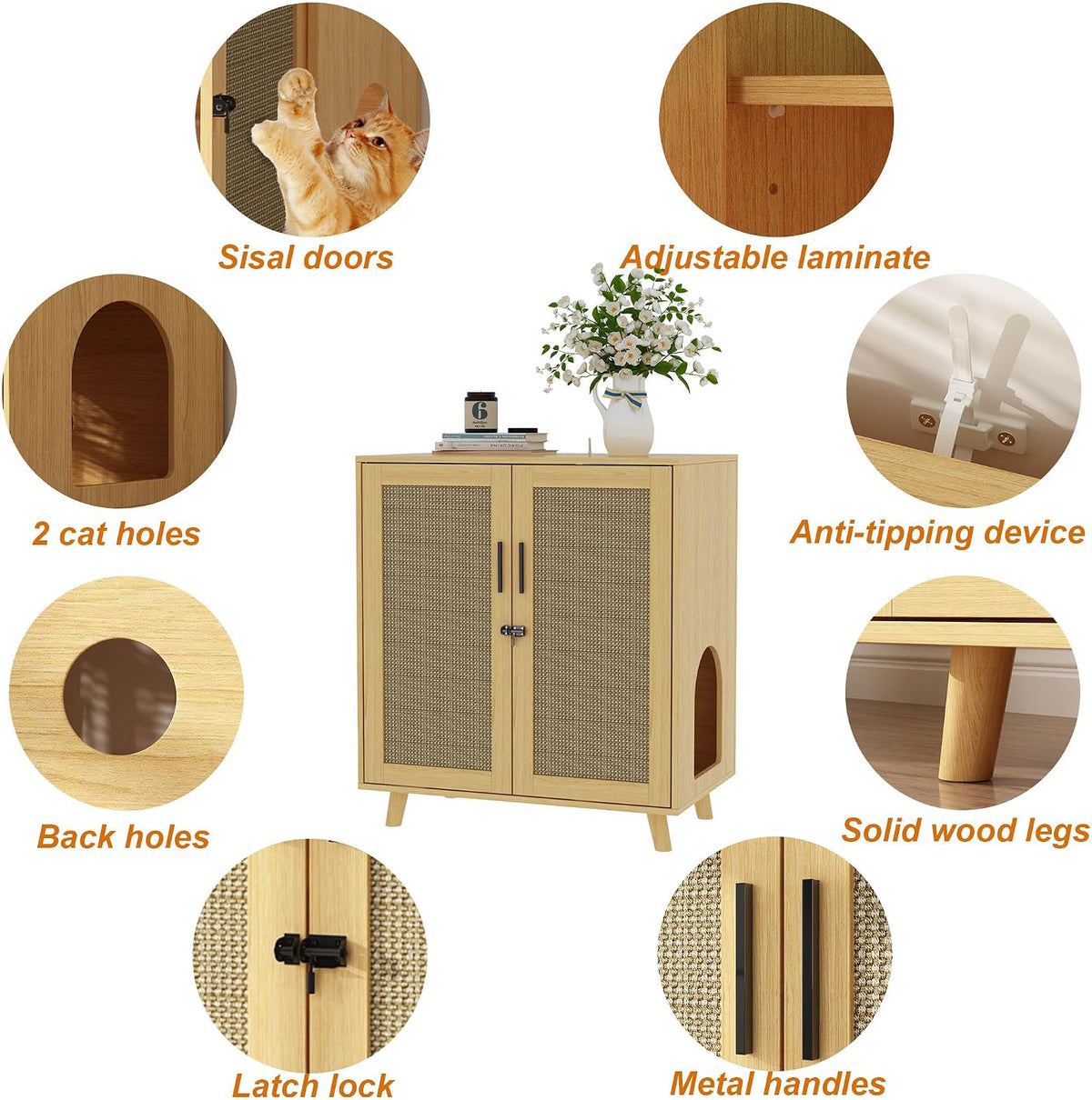 Large Hidden Cat Litter Box Enclosure, Cat Washroom Cabinet