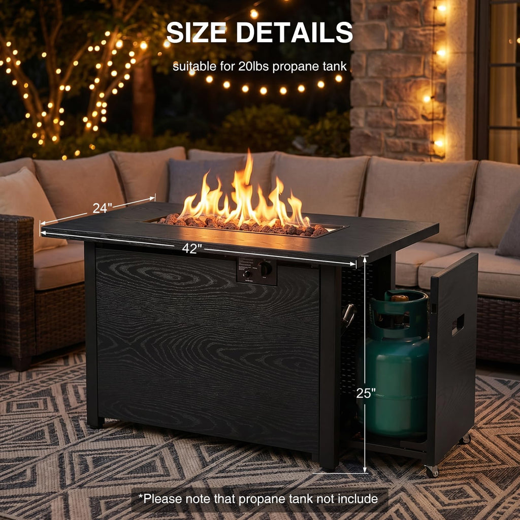 42 Inch Rectangular Propane Fire Pit Table with 50,000 BTU Output
