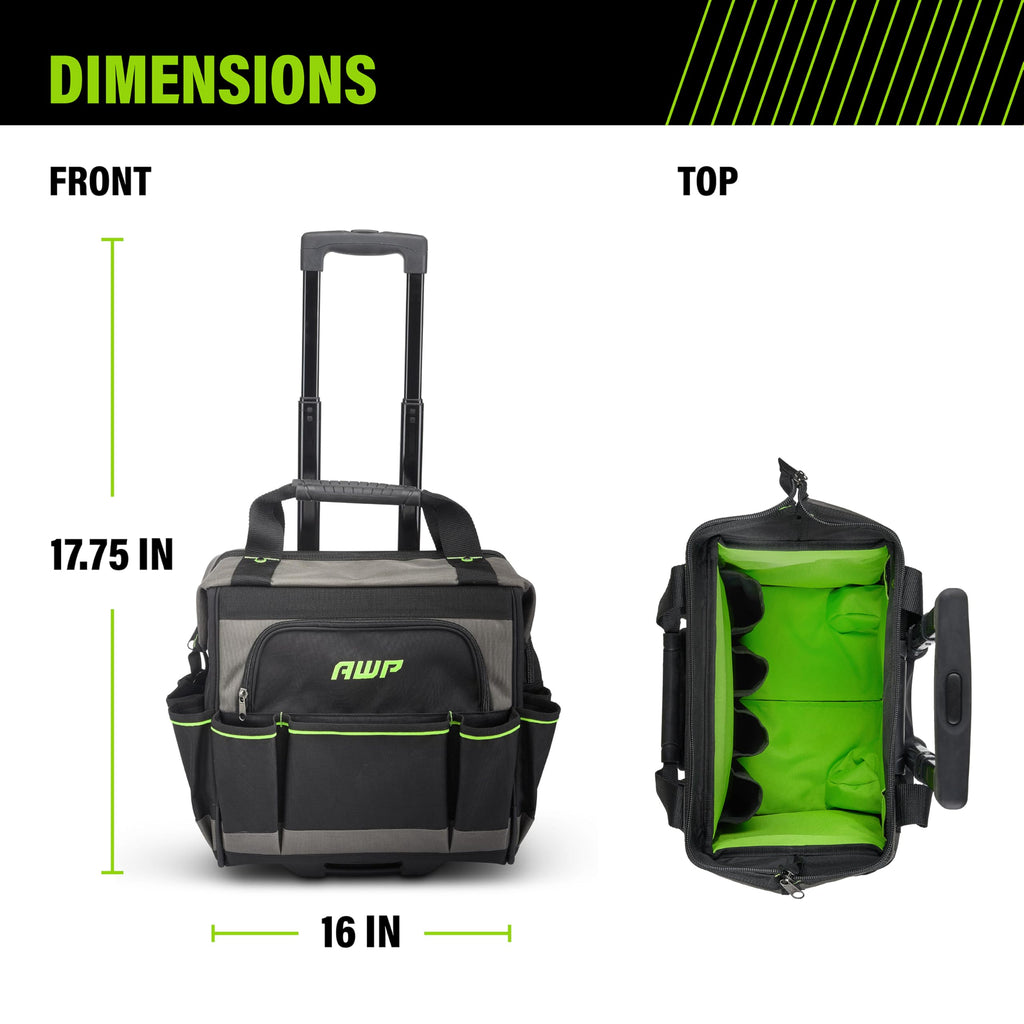 Water-Resistant Rolling Tool Bag, 14in, 1 Pack, Black