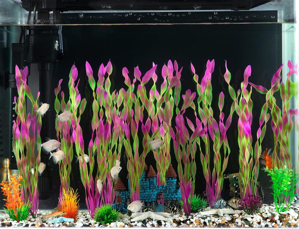 Artificial Seaweed Water Plants for Aquarium, Plastic Fish Tank Plant Decorations 10 PCS (12 Inches Tall, Wine Red)