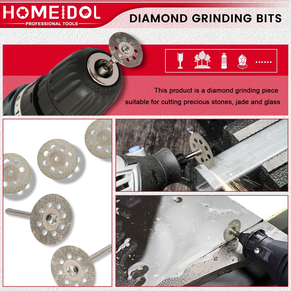32Pcs 60Grit Diamond Burr Bits for Dremel Bits 1/8" Shank Cutting Wheel