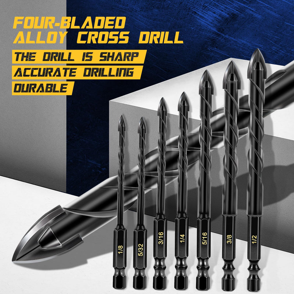 DYRECELVE 12-Piece Masonry Drill Bit Set, Concrete Bits, Carbide Cross Tip