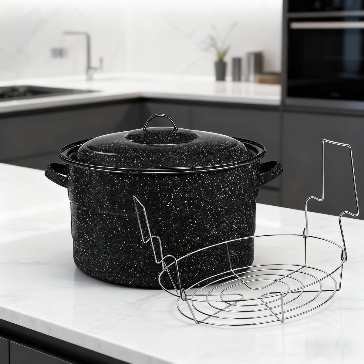 21.5 Quart Large Water Bath Canner - Enamel Canning Pot with Included Canning Rack | Spacious Design for Batch