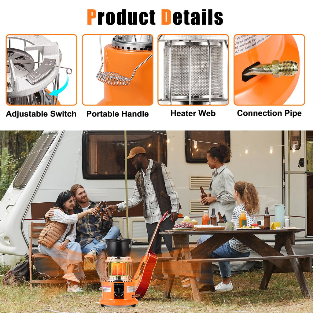 2 in 1 Propane Heater & Stove Dual Function for Outdoor Use，13000 BTU Portable Gas Heater Compact Design with Handle