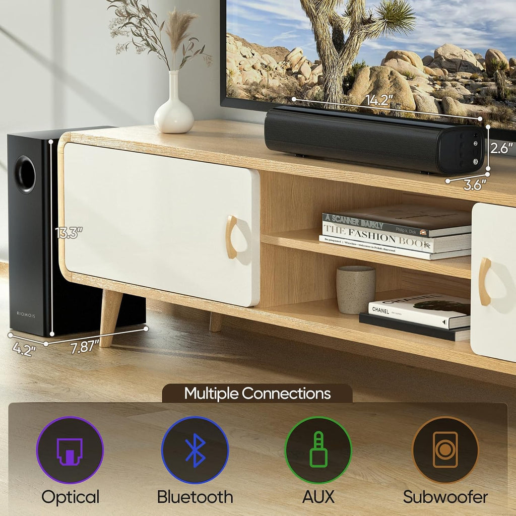 Sound Bars for Smart TV with Wired Subwoofer, 2.1 Deep Bass Small Soundbar Home Theater Surround System Speaker with