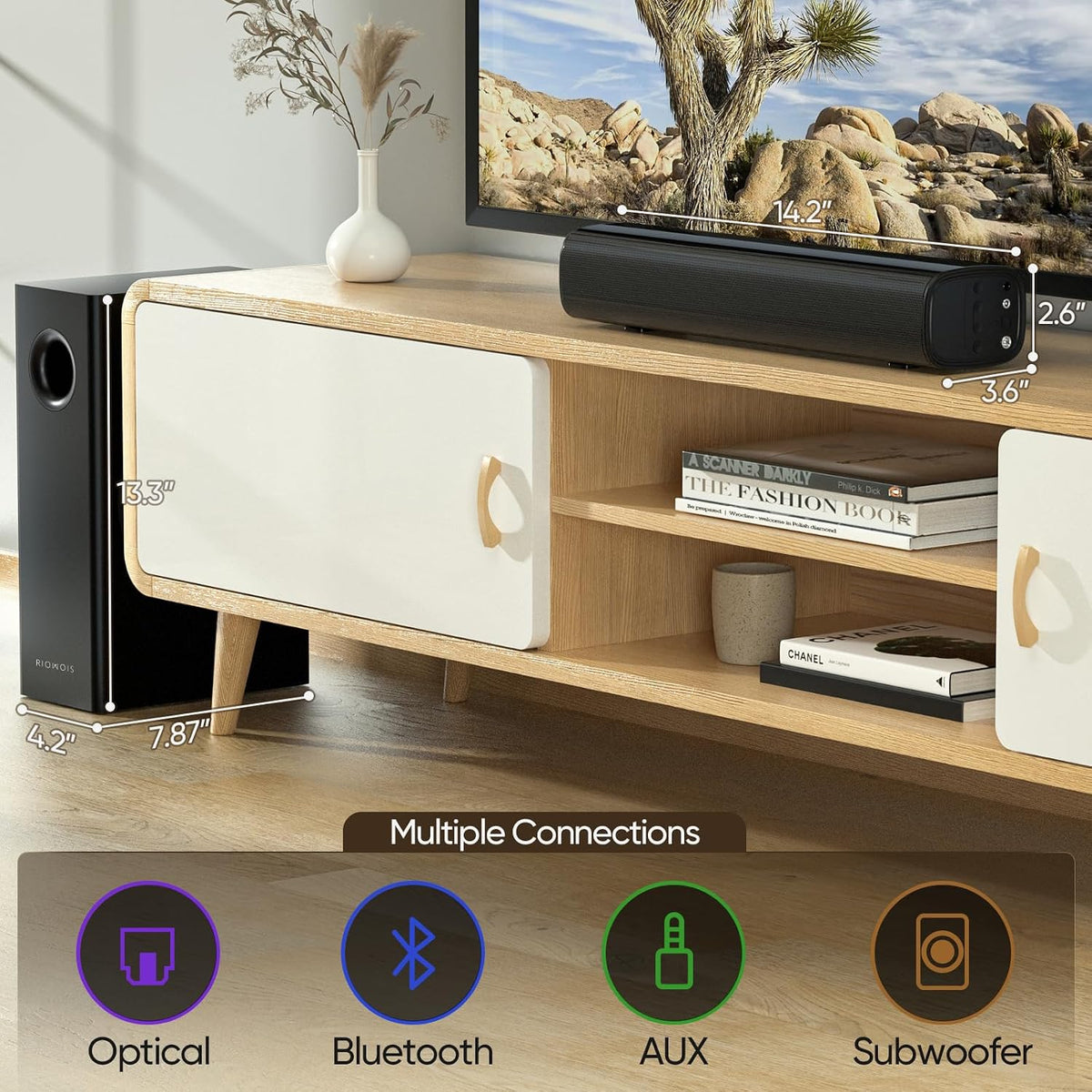 Sound Bars for Smart TV with Wired Subwoofer, 2.1 Deep Bass Small Soundbar Home Theater Surround System Speaker with