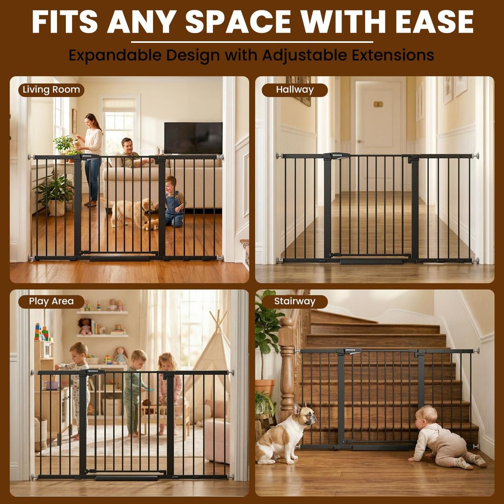 29.7-57" Extra-Wide No-Drill Pressure-Mounted Pet & Child Safety Gate with Auto-Close Walk-Through Door for Stairs, Hallways & Wide Doorways