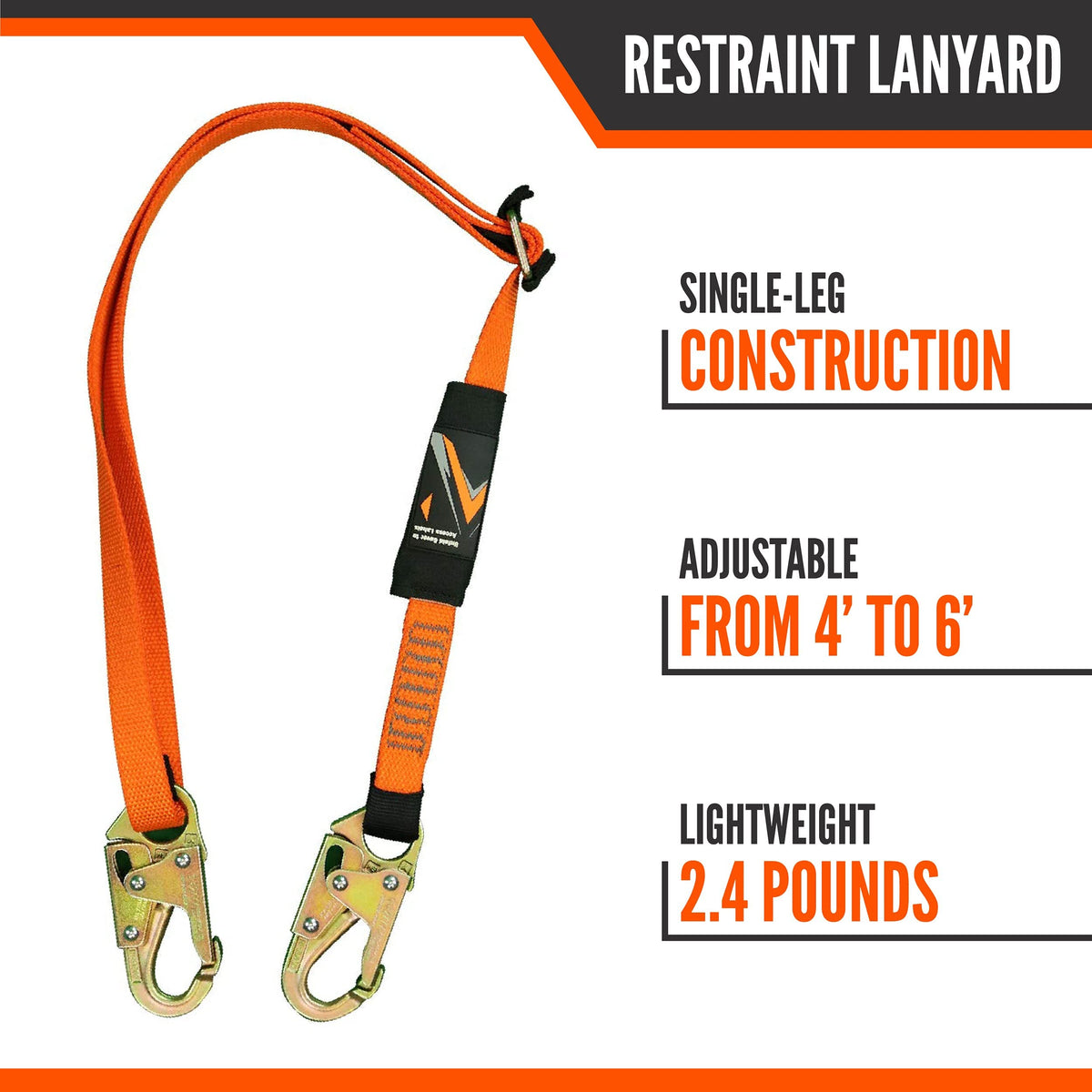 6-Foot Adjustable Fall Protection Lanyard, OSHA/ANSI Compliant, 8 Pack