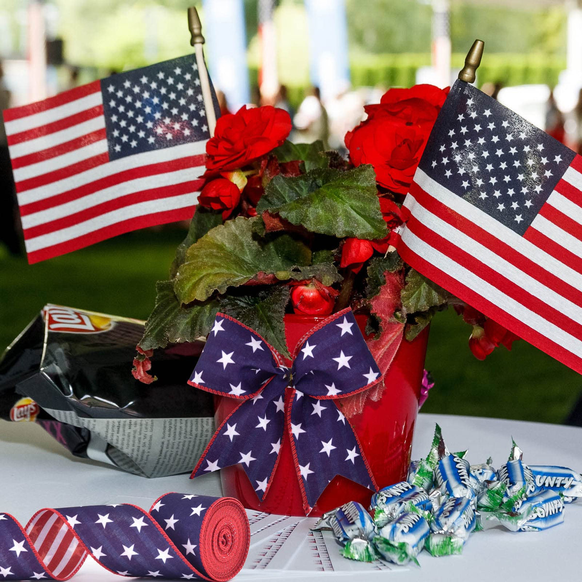 2 Rolls Patriotic Wired Edge Ribbon Stars and Stripes Reversible Ribbons Red White Blue Decorative Ribbon for 4th of