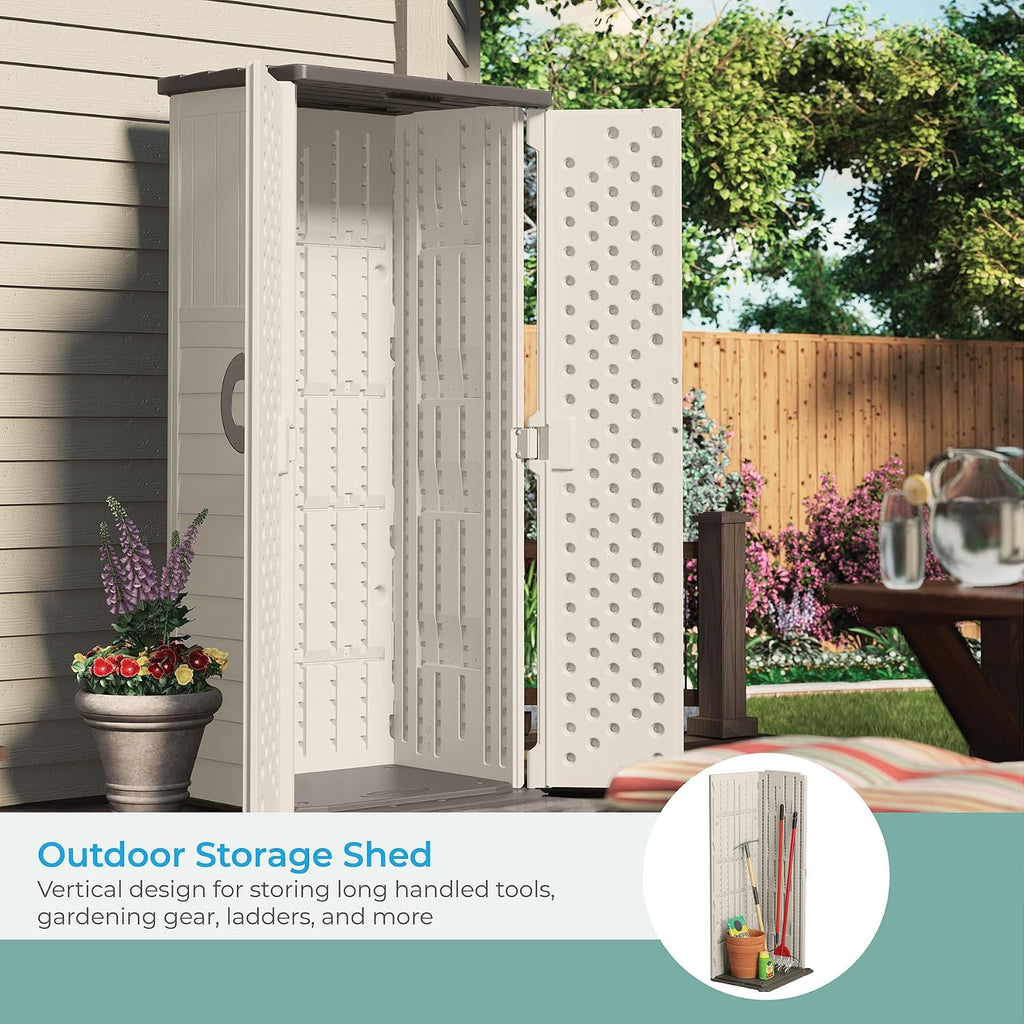 Vertical Outdoor Storage Shed with All-Weather Construction, Vanilla