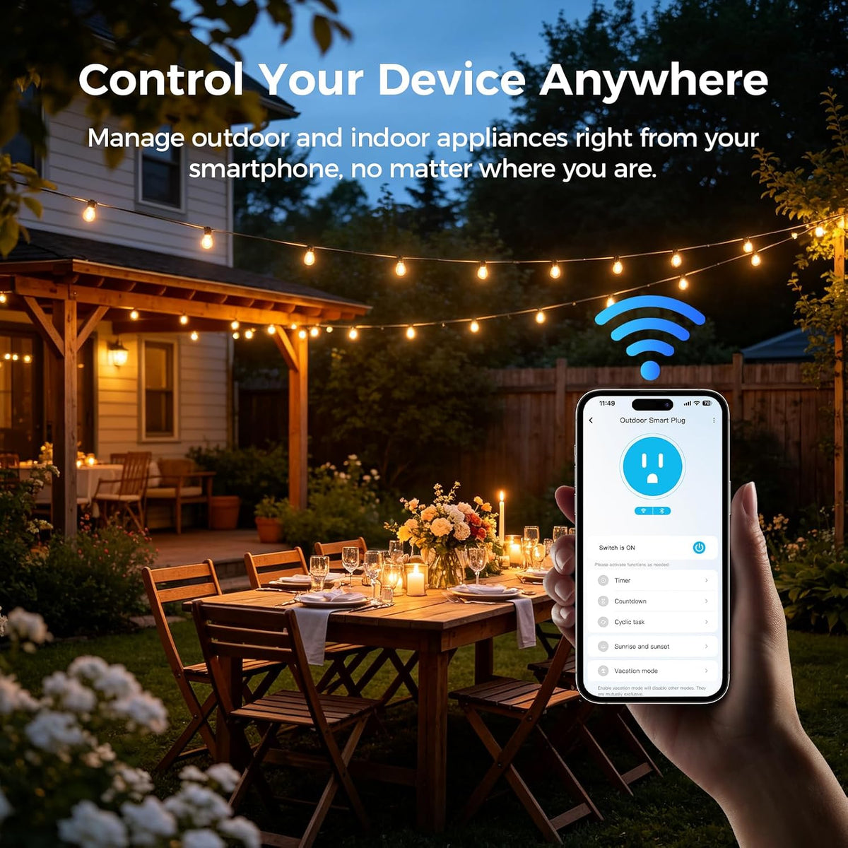 Outdoor Smart Plug, WiFi & Bluetooth Smart Outlet, Single Port, IP44 Weatherproof, Compatible with Alexa & Google