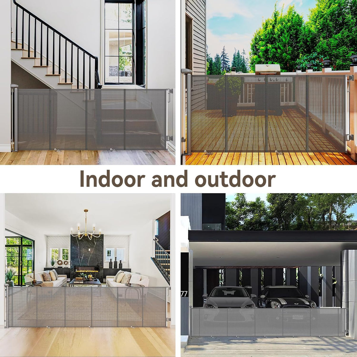200" Extra-Wide Retractable Indoor Mesh Pet & Child Safety Gate with One-Hand Safety Lock for Wide Openings, Patios & Stairways