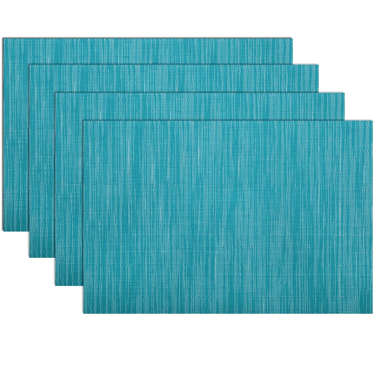 Teal Blue Placemats Set of 4 Woven Vinyl Place Mats Easy Clean Dry