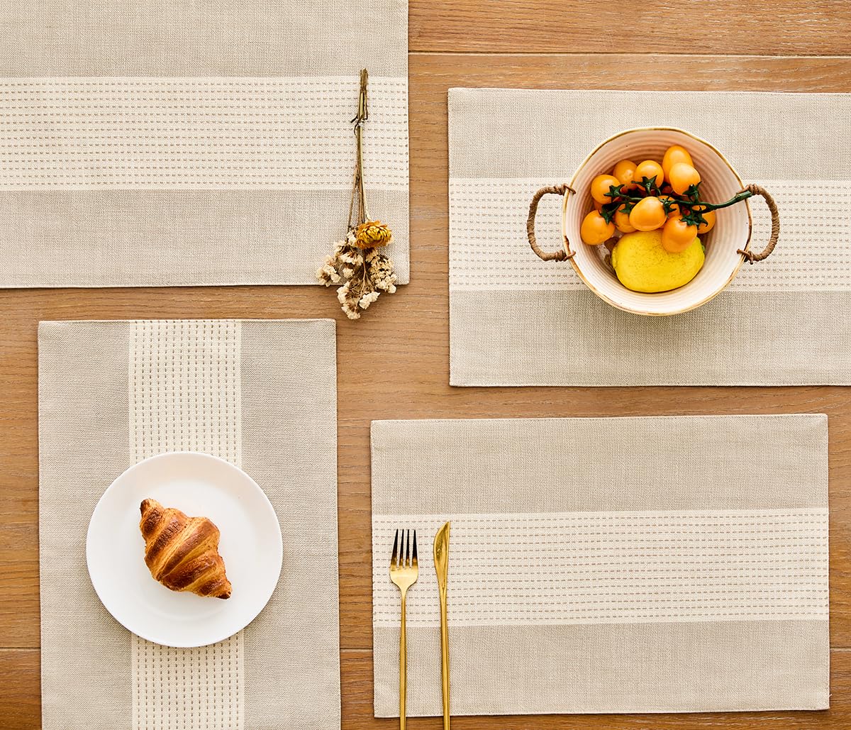 Linen Placemats, 12 x 18 Inch Set of 6 Placemats, Farmhouse Macrame Place Mats for Kitchen Table and Heat