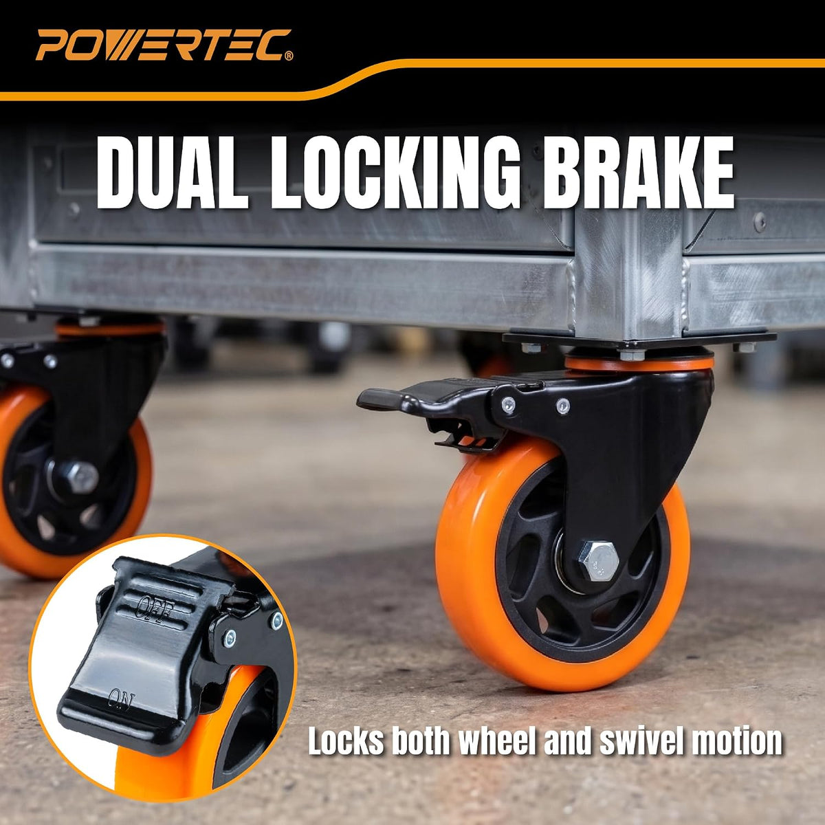 4" Swivel Caster Wheels Set of 4 with Dual Locking Brake, Heavy Duty Plate Casters, 1763 lbs Static Load, Includes 2