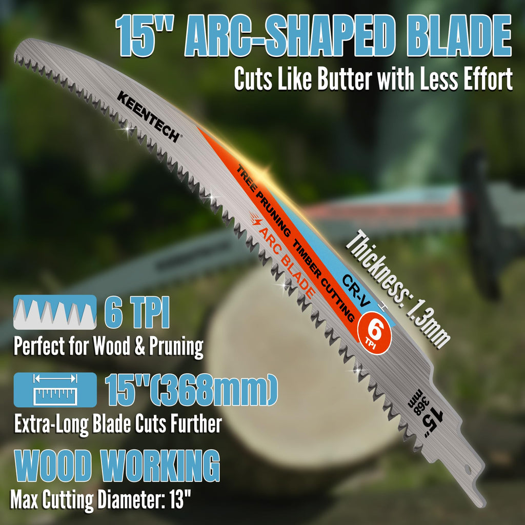 KEENTECH 15" Arc-Shaped Reciprocating Saw Blades, Fast Wood & Tree Pruning