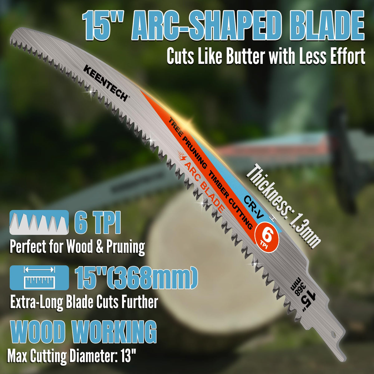 KEENTECH 15" Arc-Shaped Reciprocating Saw Blades, Fast Wood & Tree Pruning