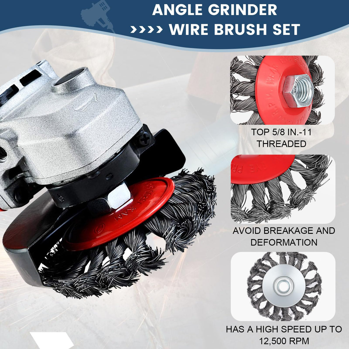 7pcs Wire Wheels for 4 1/2 Angle Grinder, with 5/8"-11 UNC Threaded Arbor