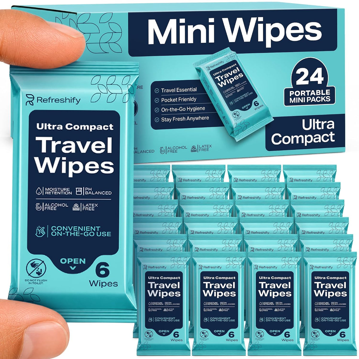 144 Count Mini Wipes Wet Wipes Travel Size with 99.5% Water - 24 Pack