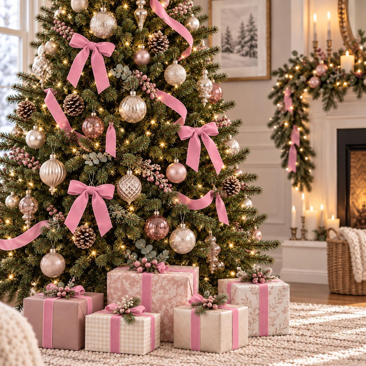 25 Yards Pink Velvet Ribbon for Christmas Tree, 1.5 Inch