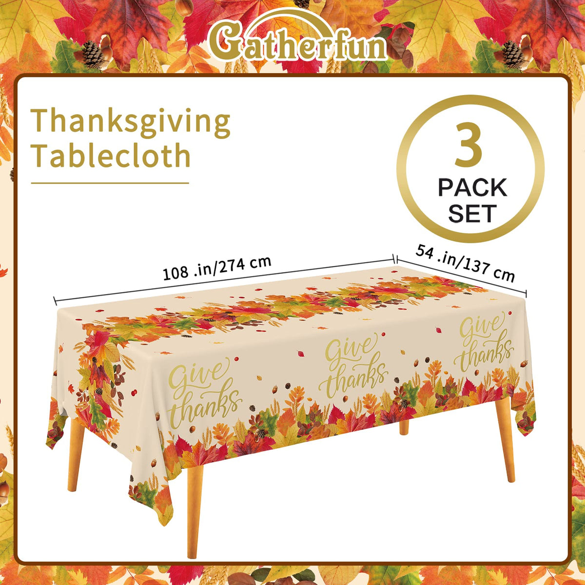 Fall Thanksgiving decorations, Disposable Tablecloth, Plastic Table Cover for Autumn Party Decorations and