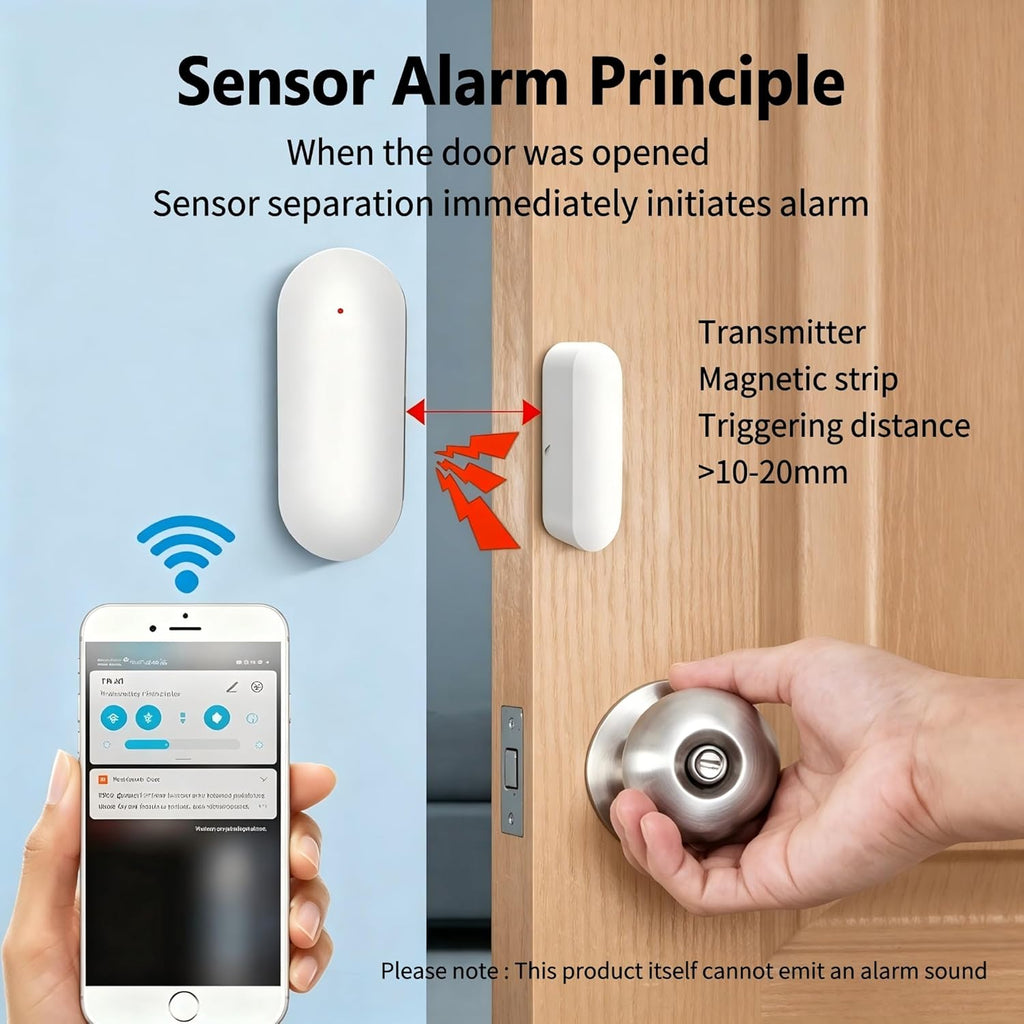 Smart WiFi Door and Window Sensor – Wireless Magnetic Contact Sensor with Real-Time App Alerts, Compatible with