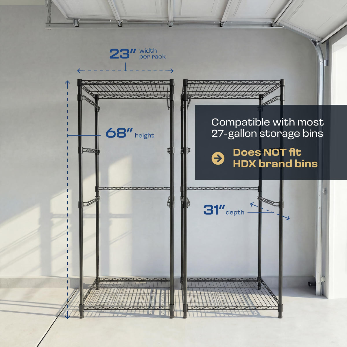 MonsterRAX 2-Pack 5-Tier NSF Bin Rack for 27-Gal Totes, Black