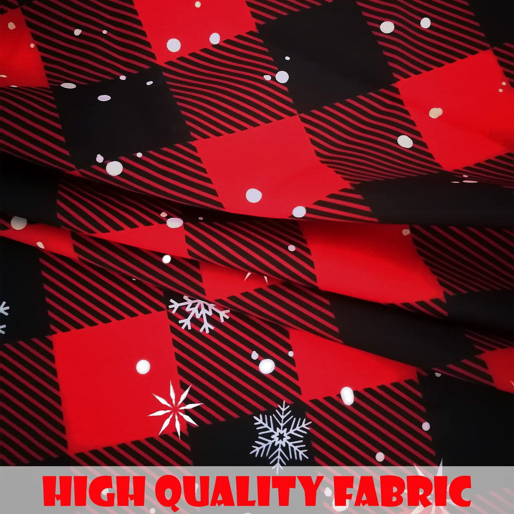 Christmas Snowflake Tablecloth 60 Inch Round, Red Black Buffalo Plaid Cover