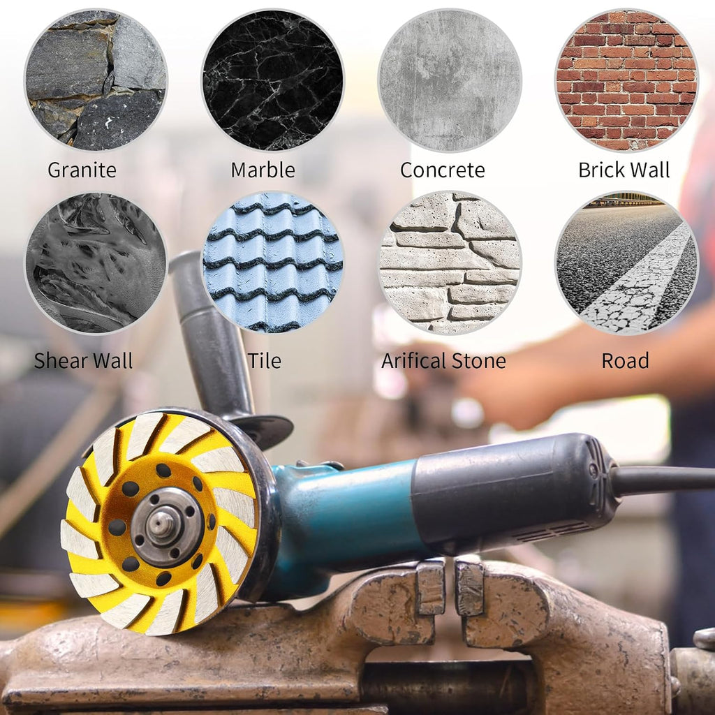 5 Pieces Diamond Cup Grinder 4 Inch Concrete Turbo Diamond Grinding Cup Wheel 12 Segs Heavy Duty Angle Grinder Wheels for Angle Grinder