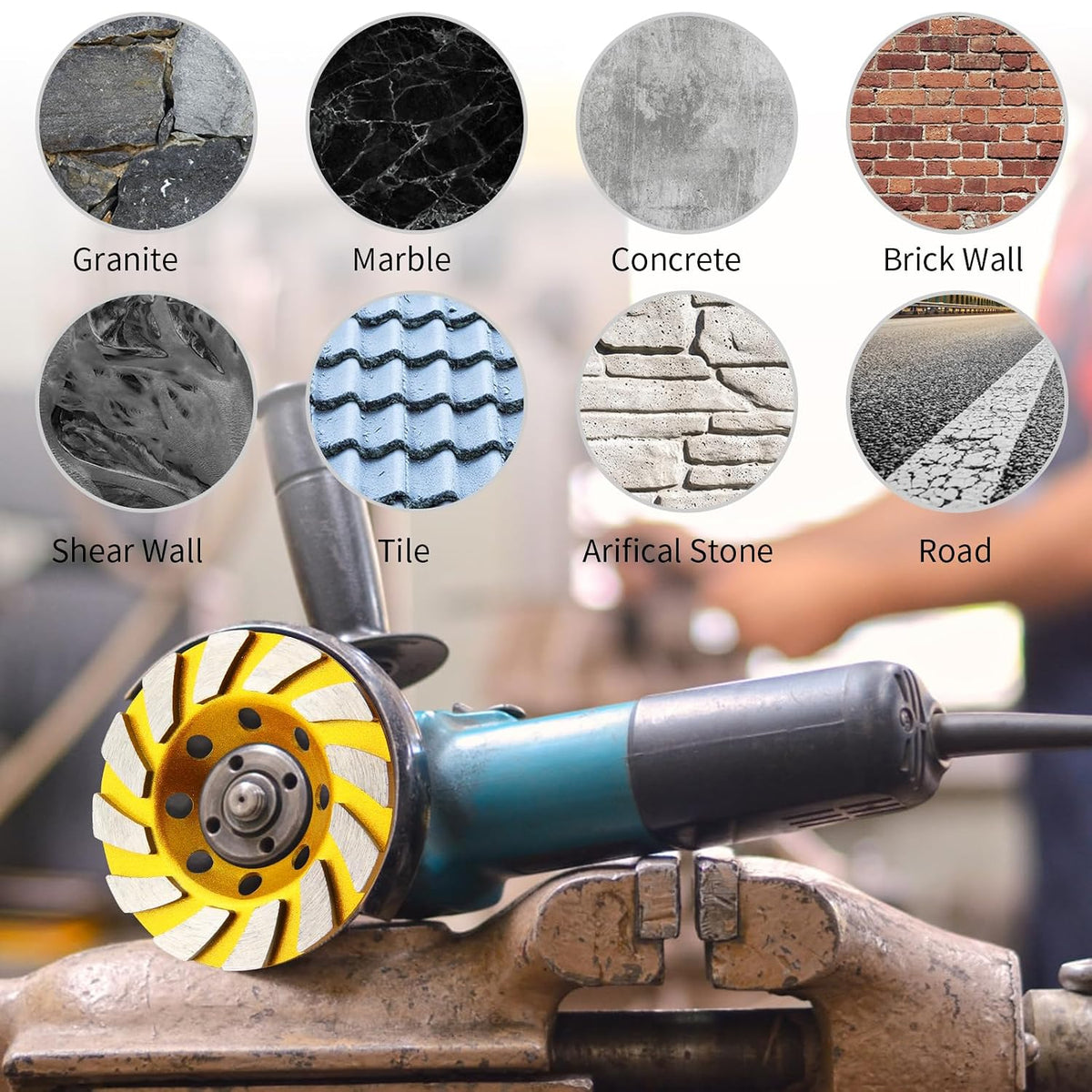5 Pieces Diamond Cup Grinder 4 Inch Concrete Turbo Diamond Grinding Cup Wheel 12 Segs Heavy Duty Angle Grinder Wheels for Angle Grinder