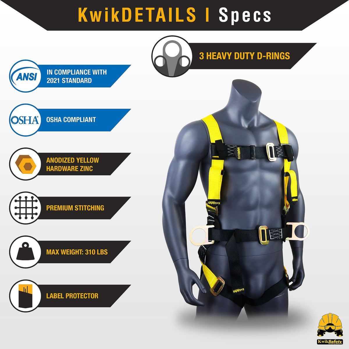 HURRICANE Safety Harness [1PK] ANSI OSHA Fall Protection Gear