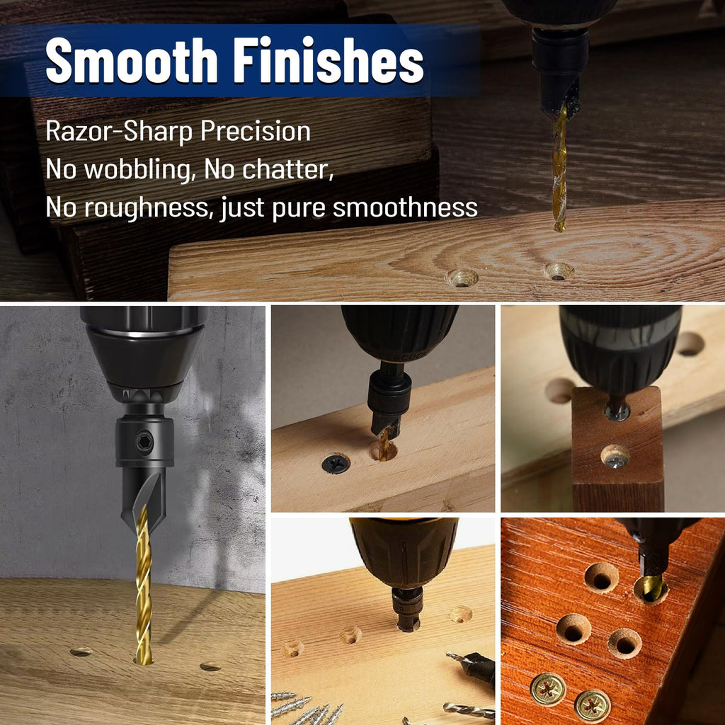 shengbenhao 23Pcs Countersink Drill Bit Set #4#6#8#10#12 Adjustable