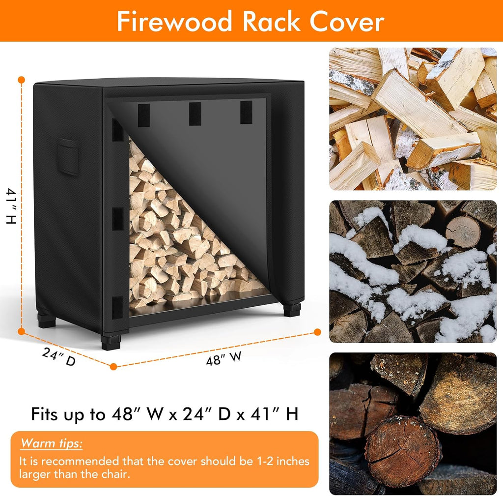 Outdoor Firewood Rack Cover 4 feet, Log Rack Cover Waterproof, Wood Cover for Log Holder, 48" W x 24" D x 41" H, Black