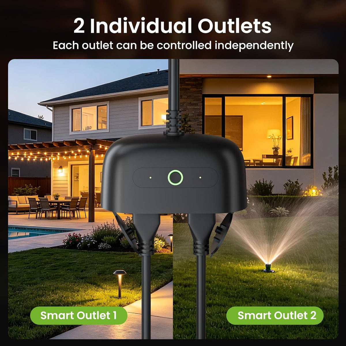 Outdoor Smart Plug, Smart Home Wi-Fi Outlet with 2 Sockets, IP64-Rated with Weather-Resistant Covers, Works with