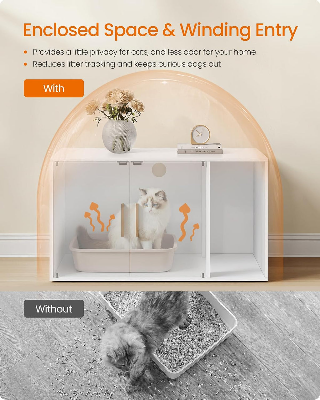 Cat Litter Box Enclosure, Double Doors, 31.5 x 19.7 x 17.7 Inches