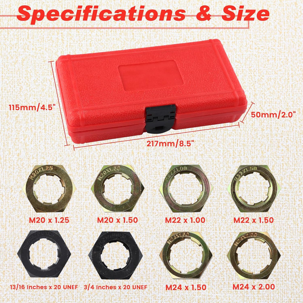 8 PCS Axle Spindle Thread Chaser Set, Thread Repair Kit High-Strength Thread Restorer Tool, Axle Spindle Fractional Cleaning and Rethreading Set Metric M20 M22 M24 & UNEF 13/16" 3/4"