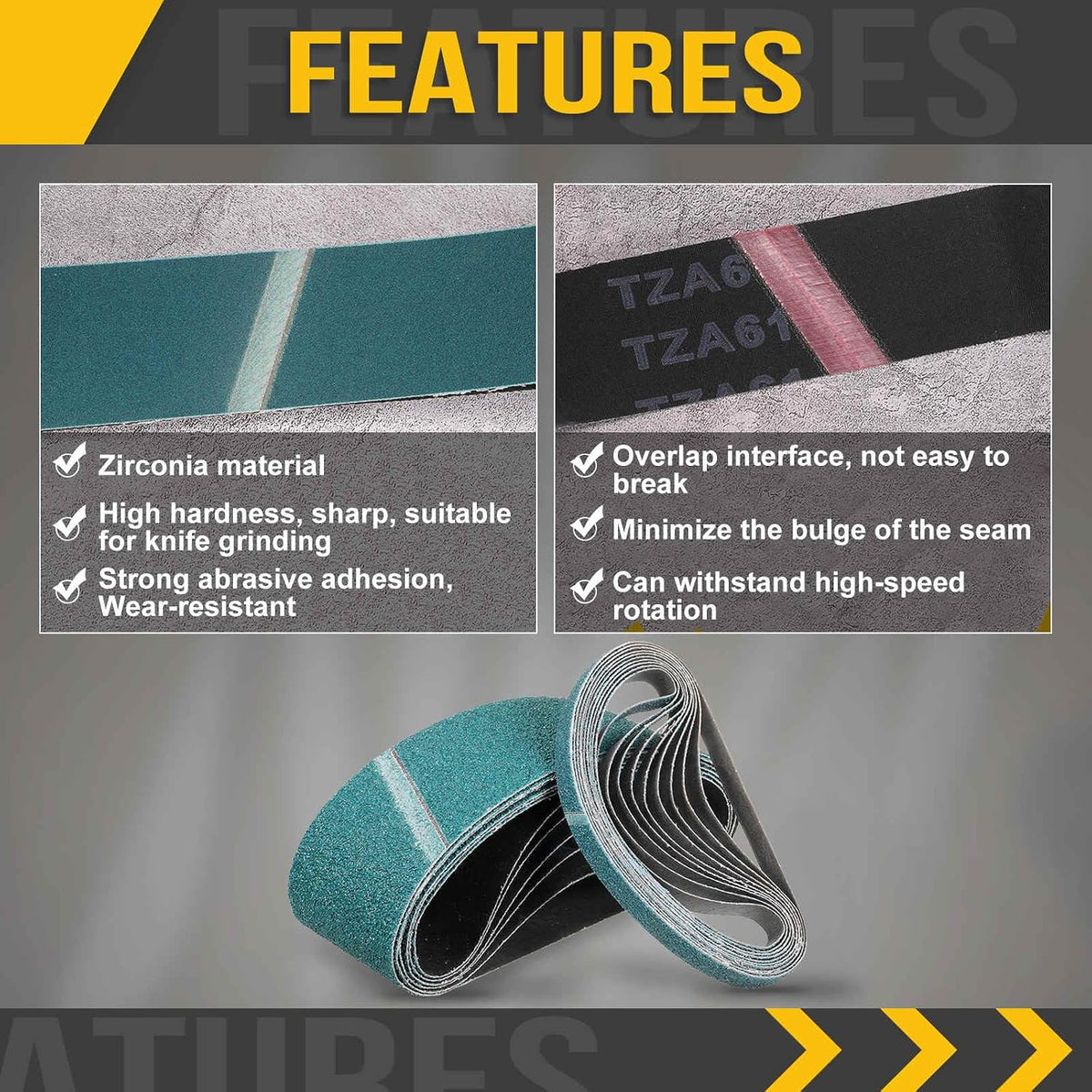 6 x 89 Inch Sanding Belt 40 Grit Zirconia 2 Pcs