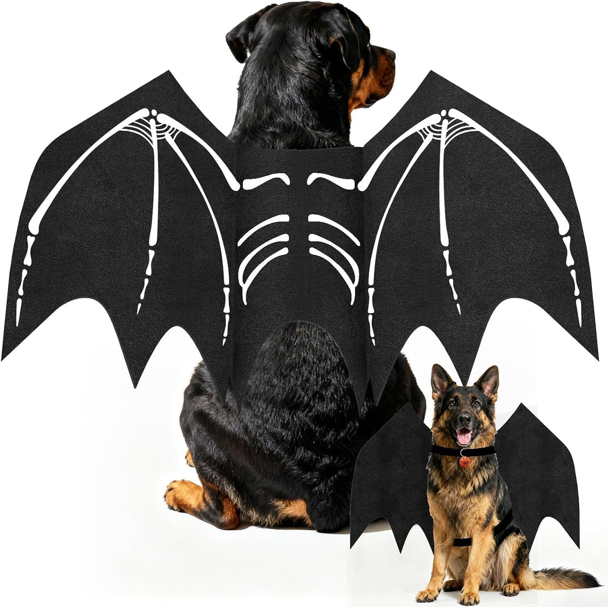 Large Dog Halloween Costumes, Adjustable Dog Bat Wings Costumes for Large Dogs with Pumpkin Bell Skeleton Print On