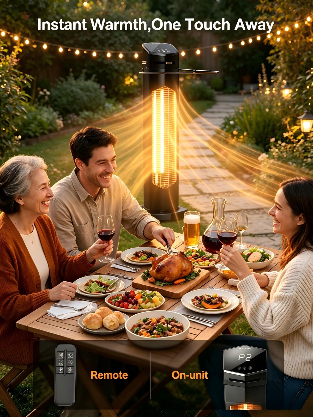 Outdoor Heaters for Patio, 1500W Electric Infrared Heater with Remote, IP65 Waterproof, 12H Timer, Tip-Over&Overheat