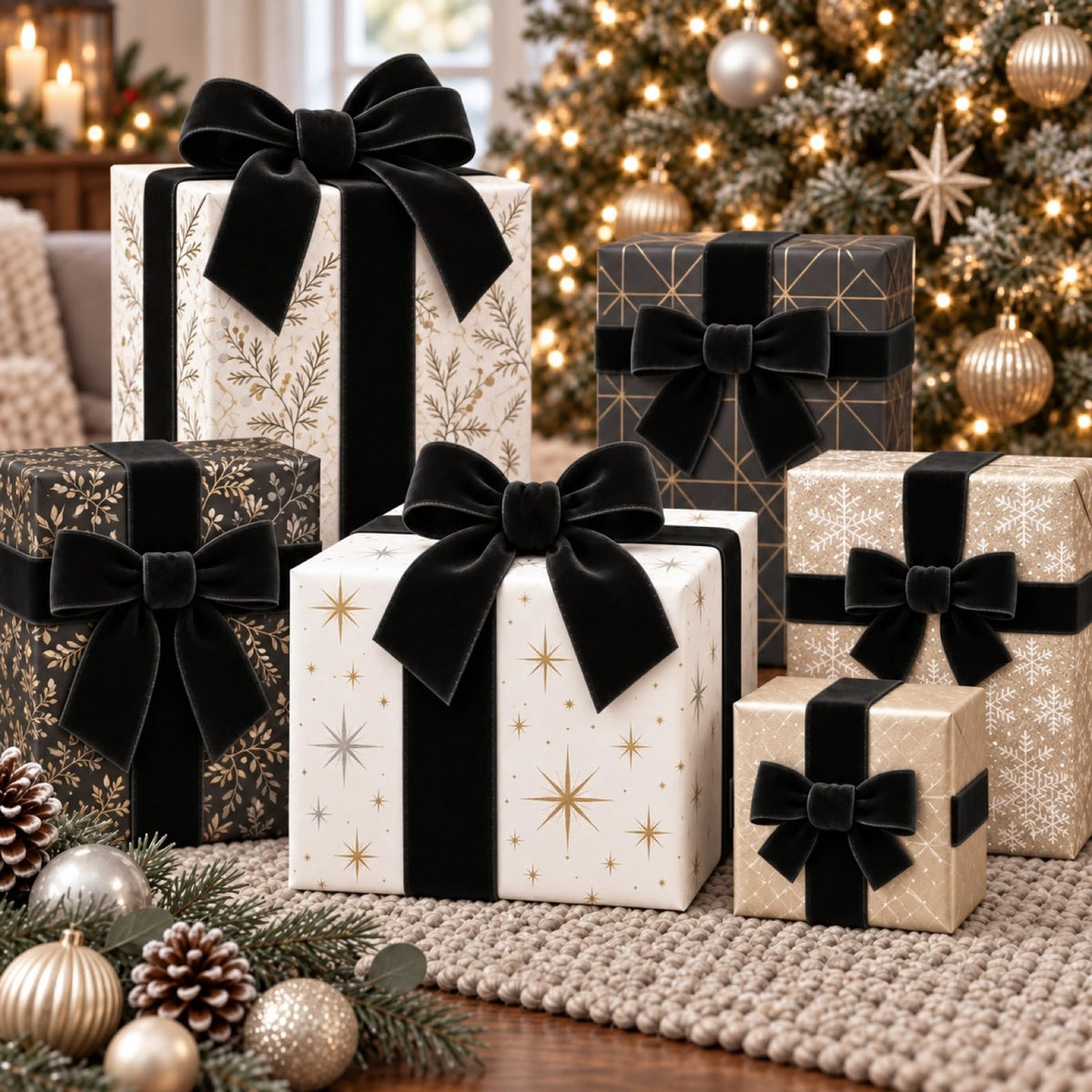 25 Yards Black Velvet Ribbon for Christmas Tree, 2 Inch