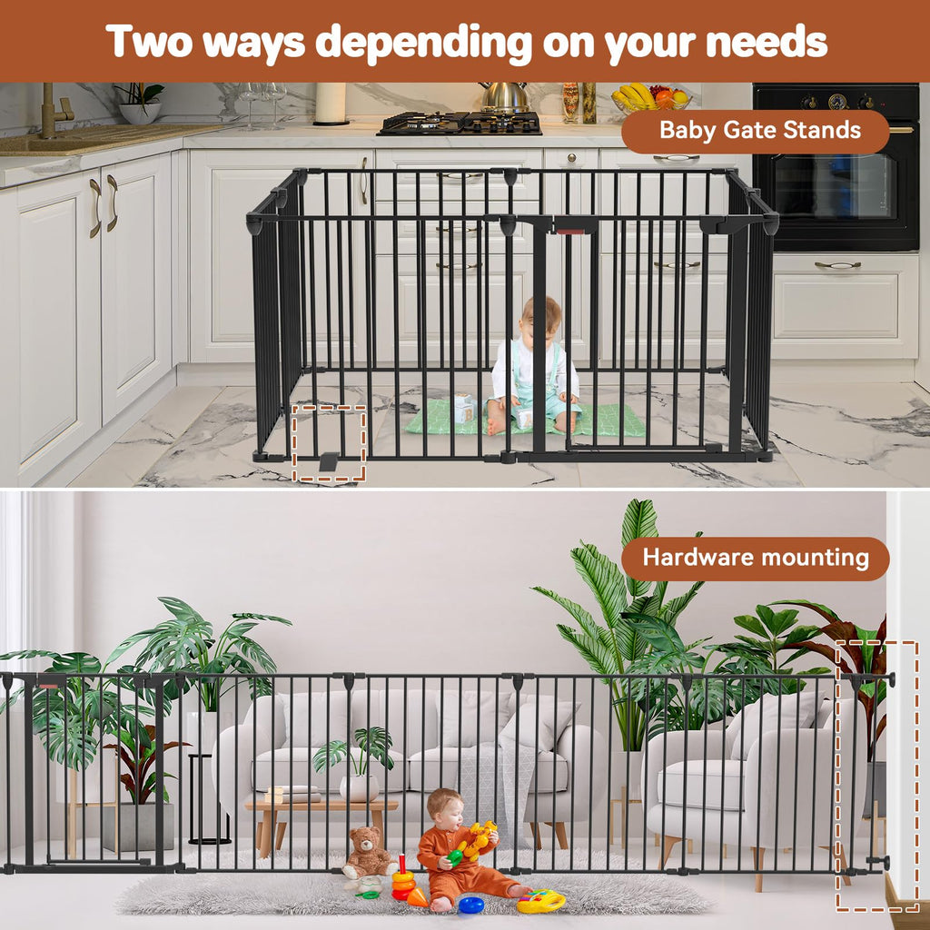 27.5-199" Modular Foldable Baby Playpen & Safety Activity Yard with Locking Walk-Through Gate for Infants & Toddlers