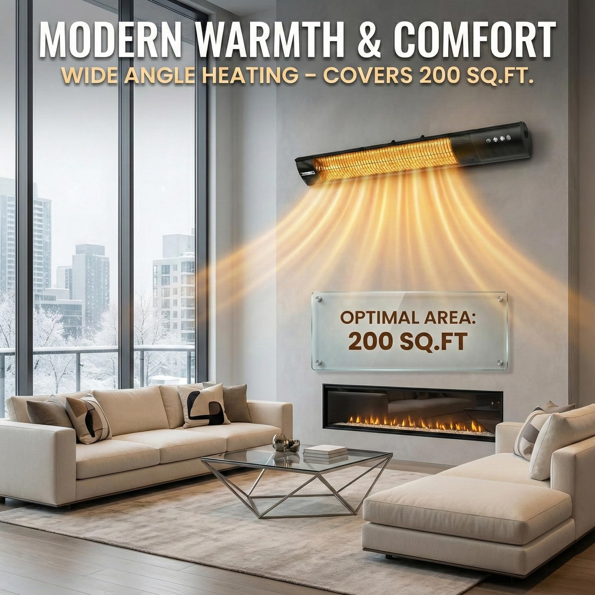 Electric Patio Heater, 1500W Outdoor Infrared Heater with Remote Control, 3 Heat Settings, IP65 Waterproof, 24H
