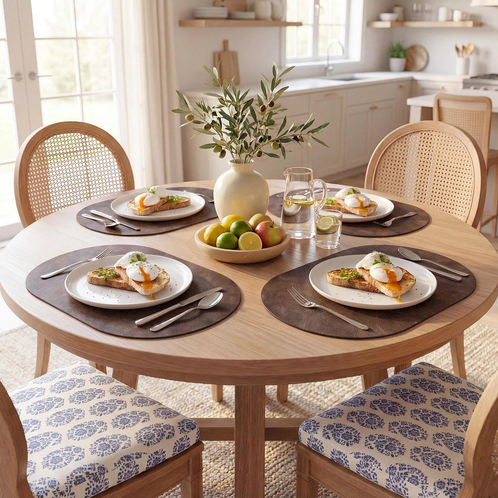 Vinyl Faux Leather Oval Placemats, Set of 6, Coffee